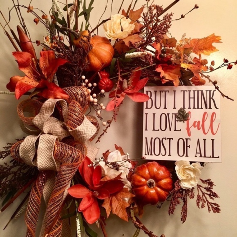 New Designer Orange & Brown Fall Autumn Door Wall Wreath With Sign Home Decor